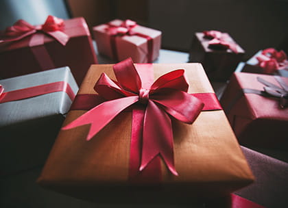 Selection of gifts wrapped up in close focus